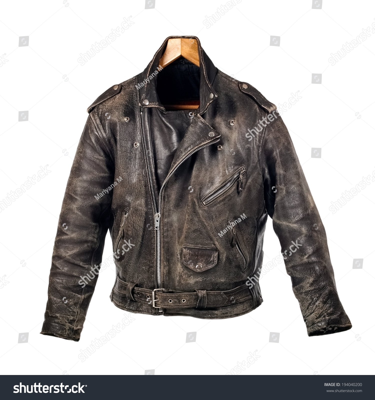 Vintage Leather Biker Jacket Stock Photo 194040200 : Shutterstock