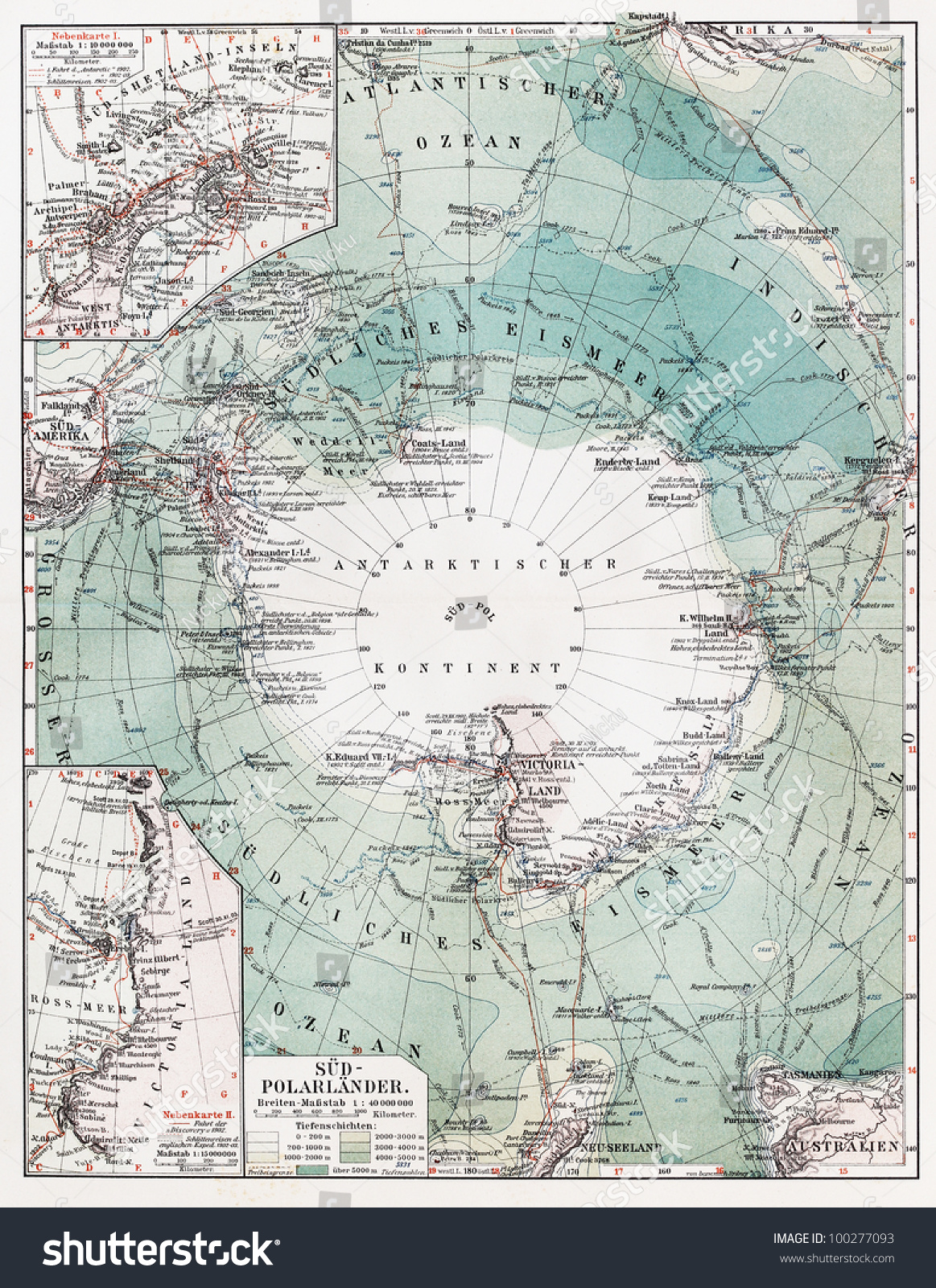 Vintage Map Of South Pole At The Beginning Of 20th Century - Picture 