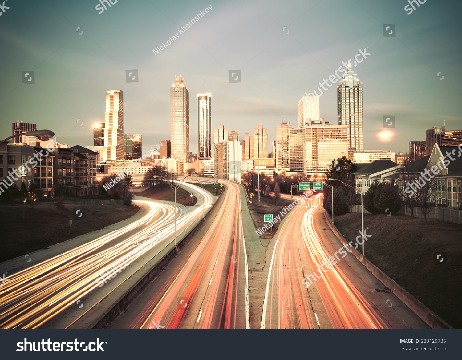 Vintage style image of Atlanta skyline Georgia USA Vintage style image of Atlanta skyline Georgia USA