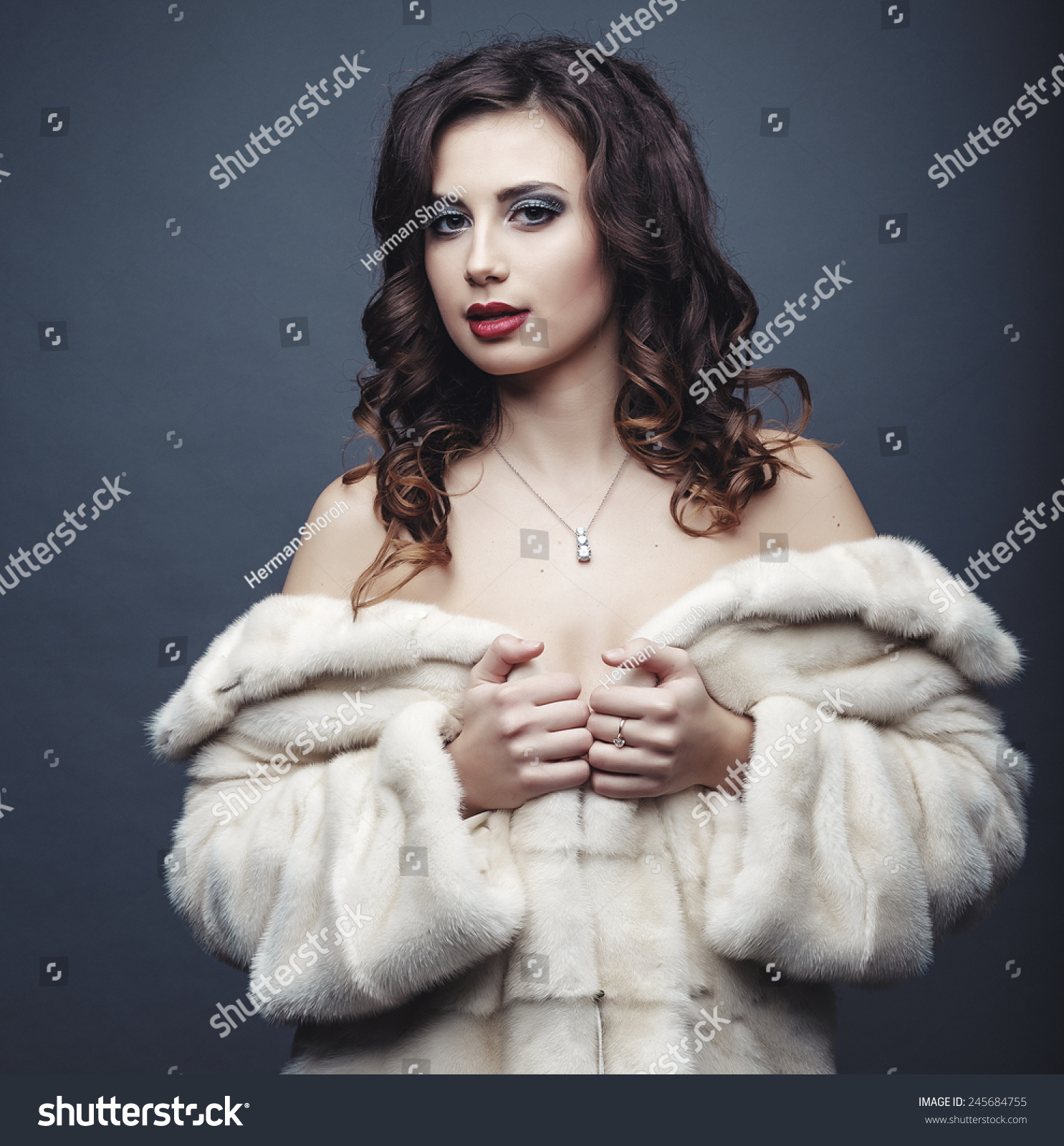 Vogue Naked Girl Fur Coat Studio Stock Photo Shutterstock