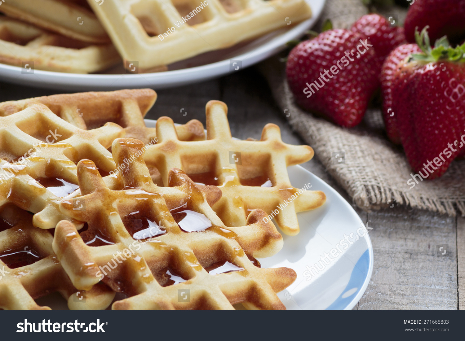 Waffles Covered Maple Syrup Stock Photo Shutterstock