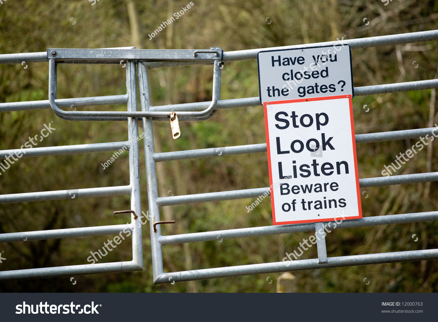 Warning Signs On A Railway Level Crossing Gate Stock Photo 12000763 