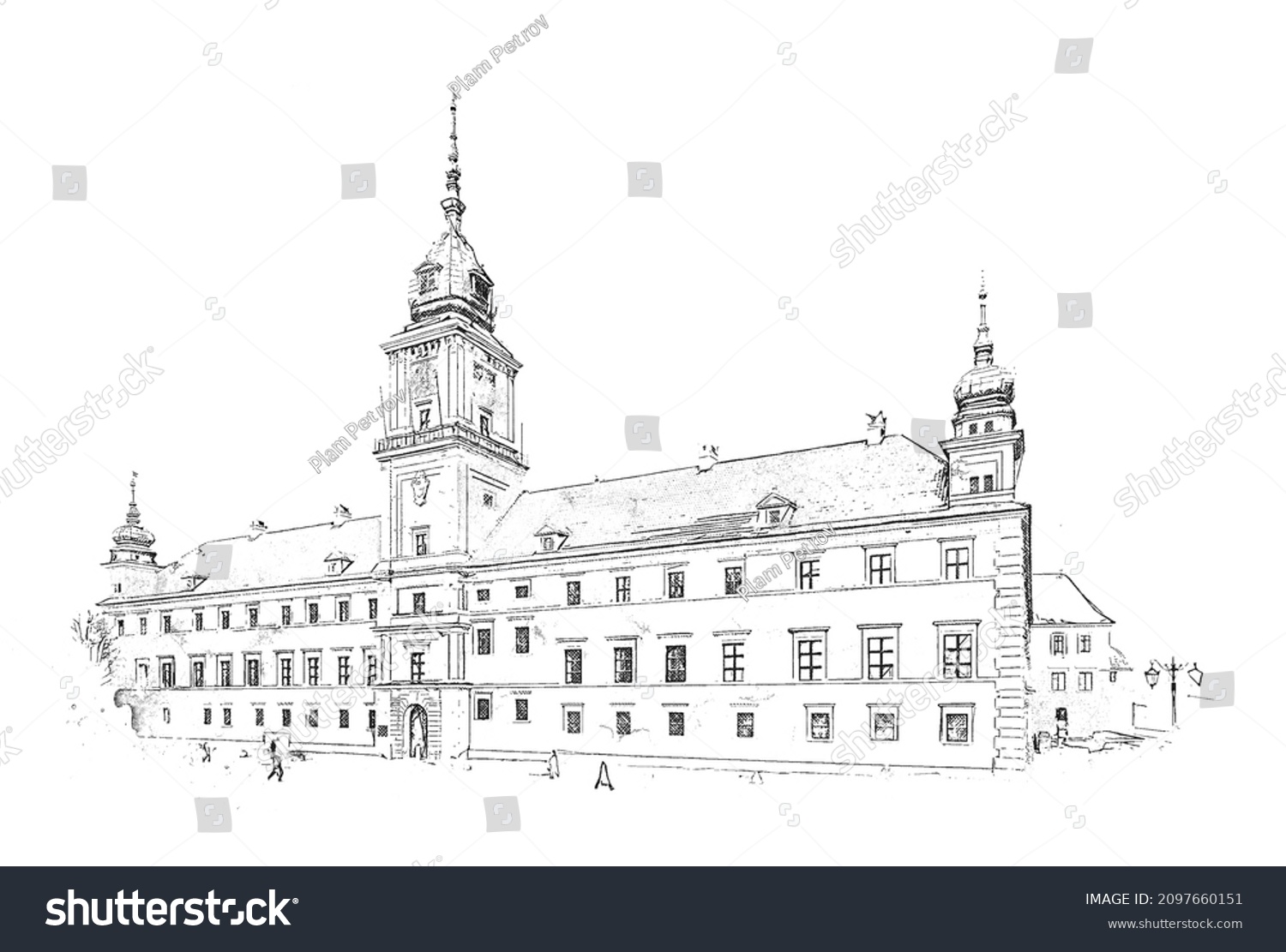 Warsaw Royal Castle Poland Ink Sketch Stock Illustration