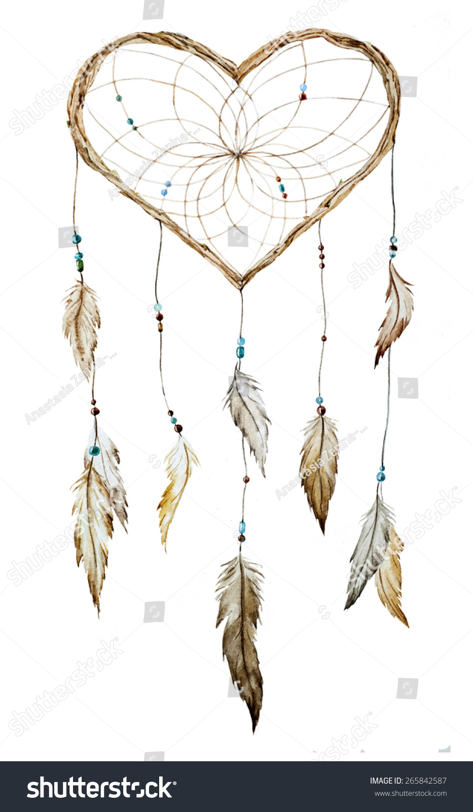 Watercolor Drawing Dream Catcher Feathers Heart Stock ...