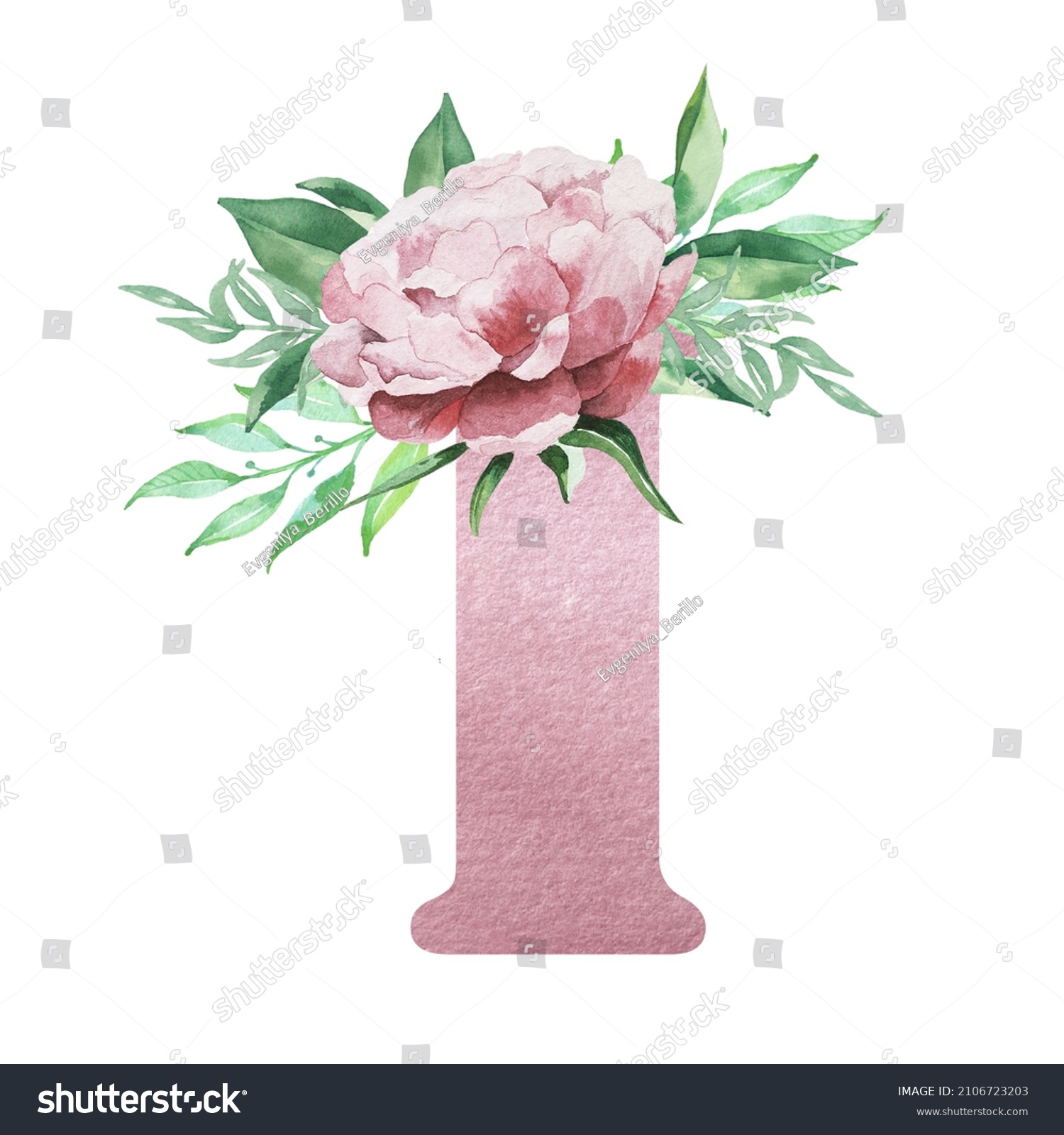 Watercolor Floral Alphabet Pink Color Letter Stock Illustration