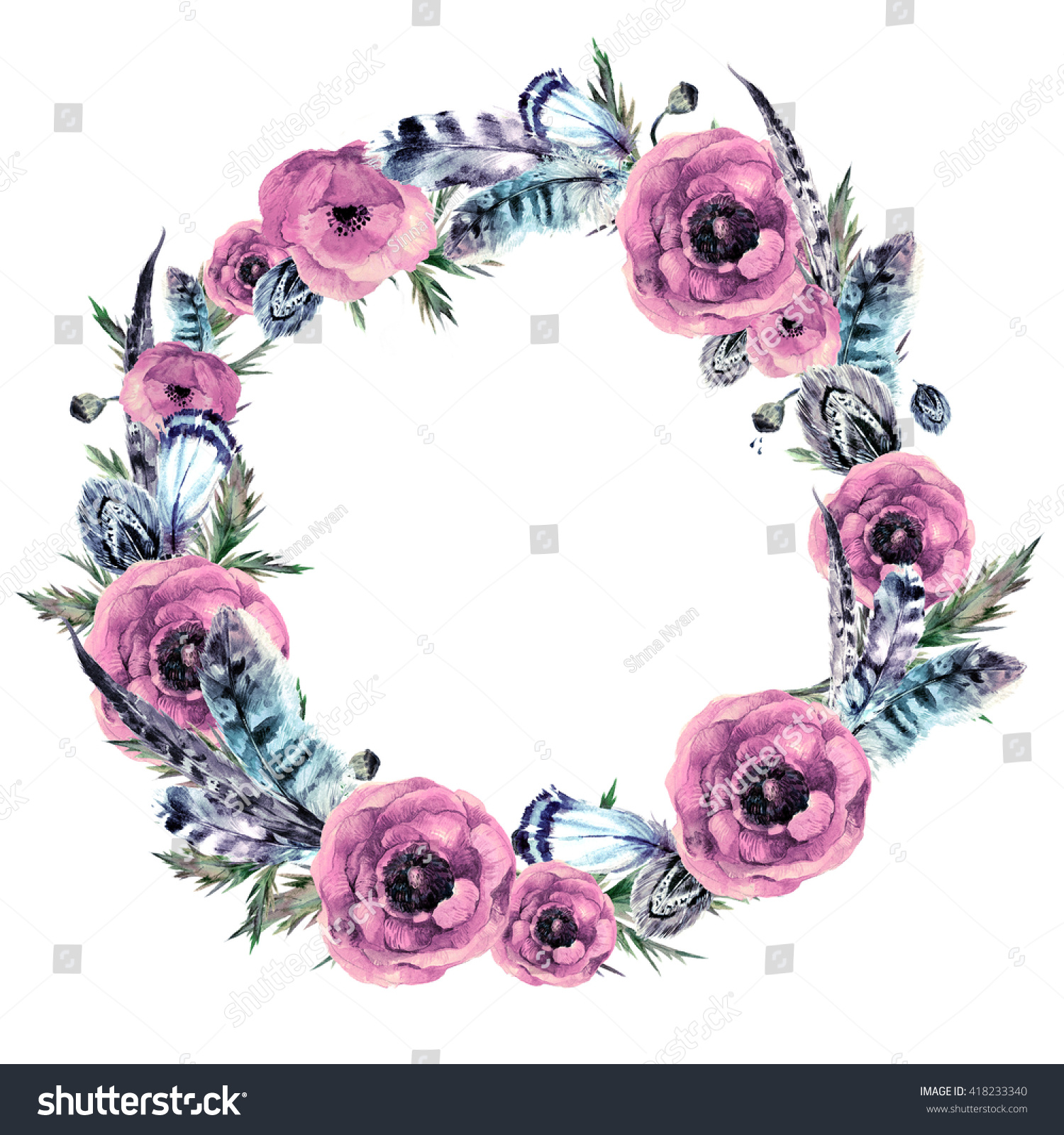 Watercolor Floral Wreath Fashion Boho Style Stock Illustration 418233340 Shutterstock