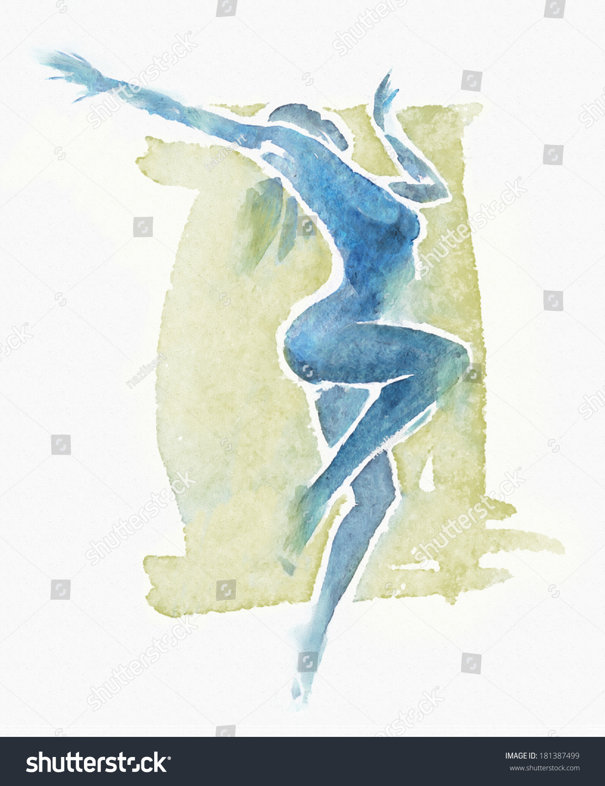 Watercolor Illustration Female Naked Modern Dancer Stock Illustration