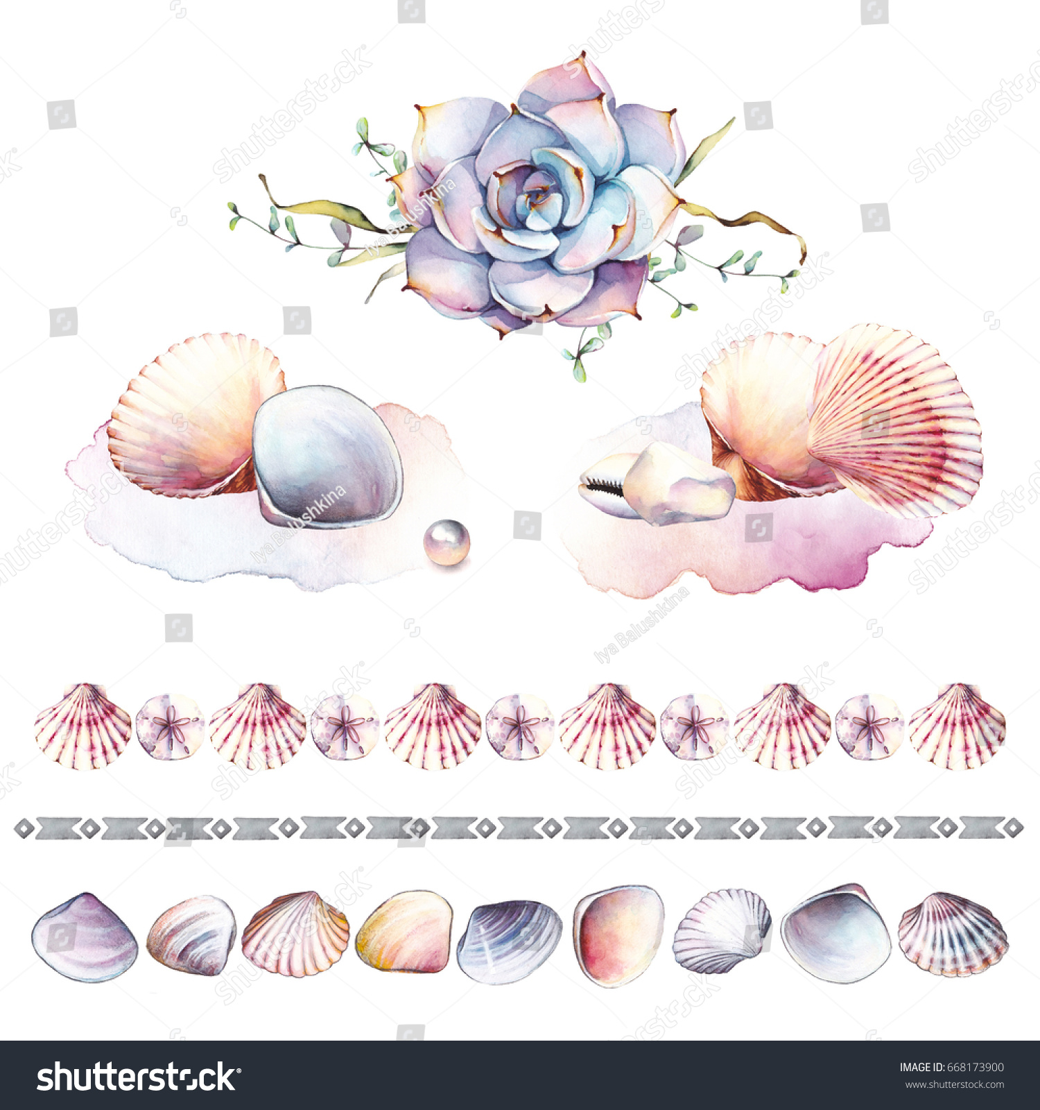 Watercolor Set Underwater Life Objects There Stock Illustration