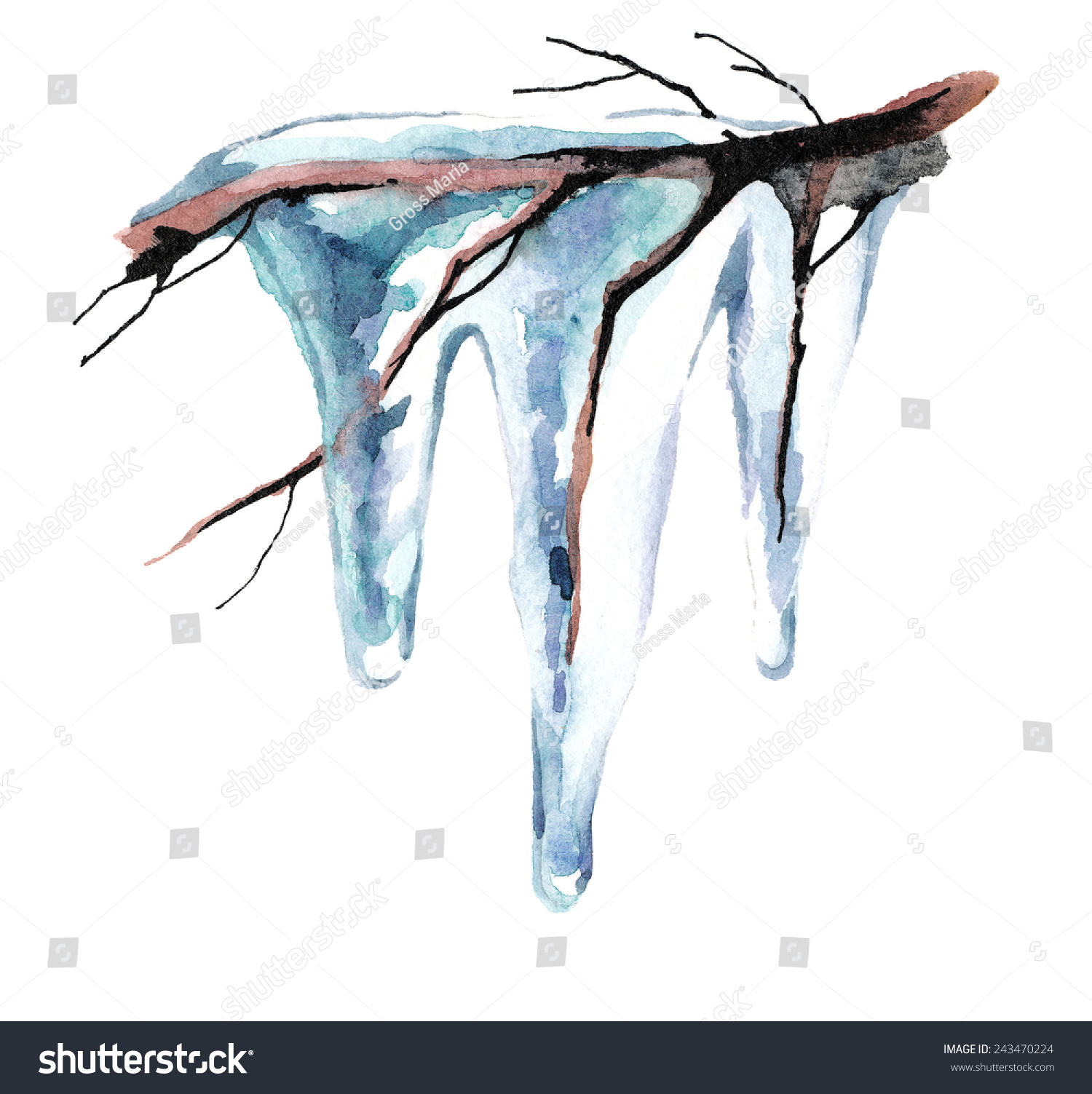 WatercolorStyle Icicle In The Forest. Hand Drawn Paint Winter