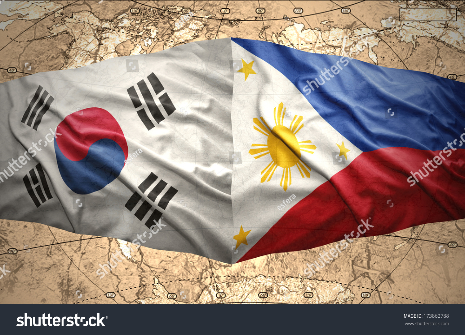 Waving Korean Philippine Flags Political Map Stock Illustration The