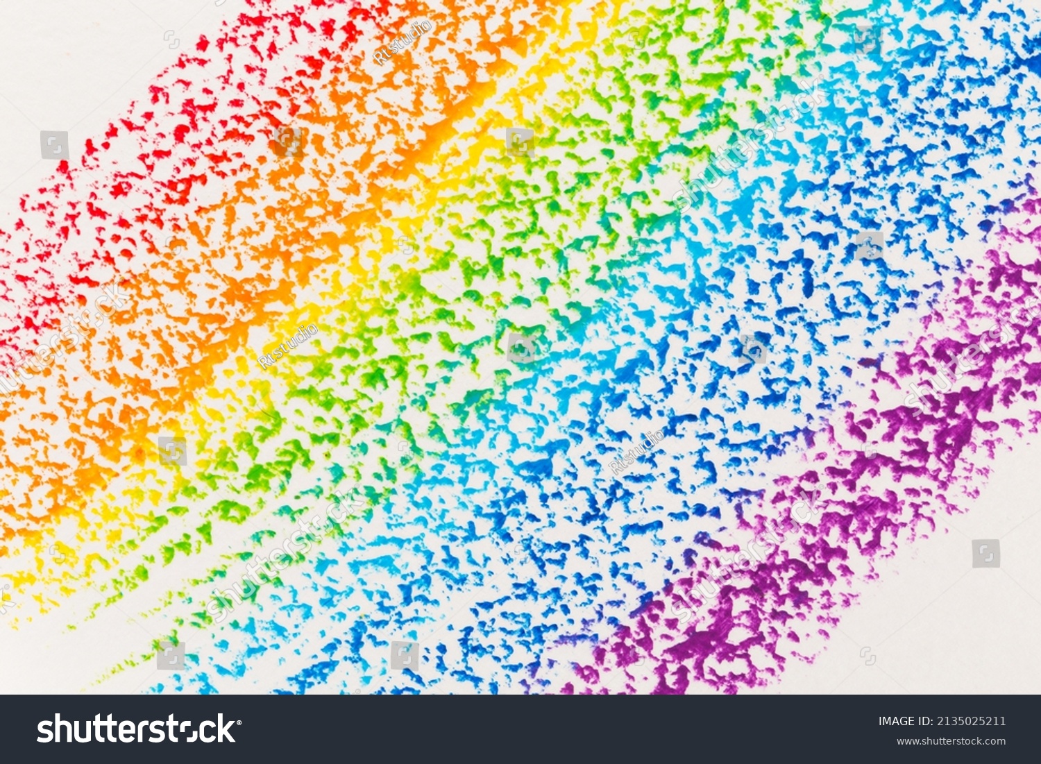 Wax Crayon Hand Drawing Rainbow Background Stock Photo 2135025211