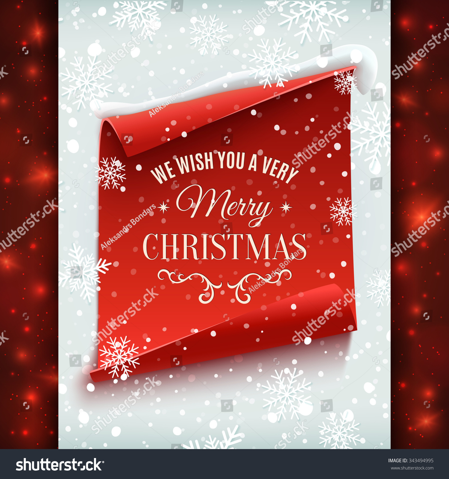 We Wish You A Very Merry Christmas, Greeting Card. Red, Curved, Paper 