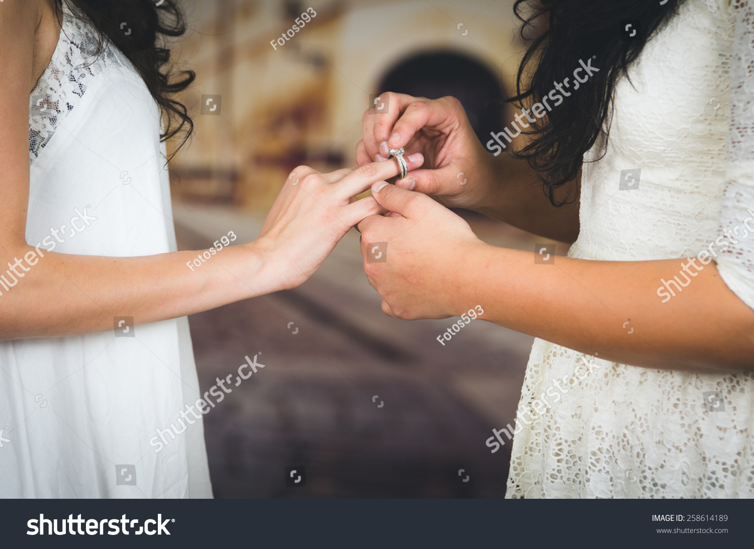 Wedding Beautiful Lesbian Couple In Love Getting Married Concept Of Marriage Equality Stock