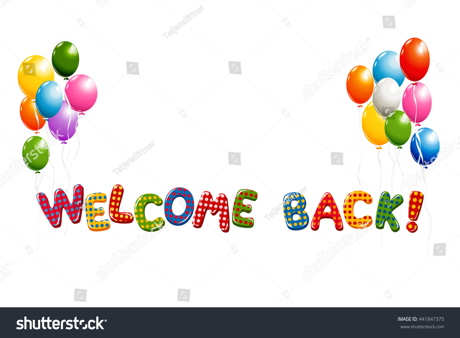 stock photo welcome back text in colorful polka dot design with balloons 441847375