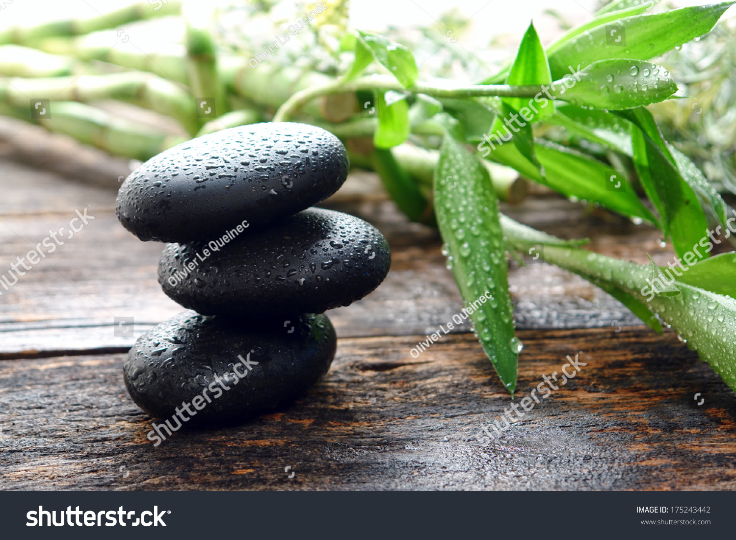 Wet Black Smooth Polished Hot Massage Stones With Water Drops And