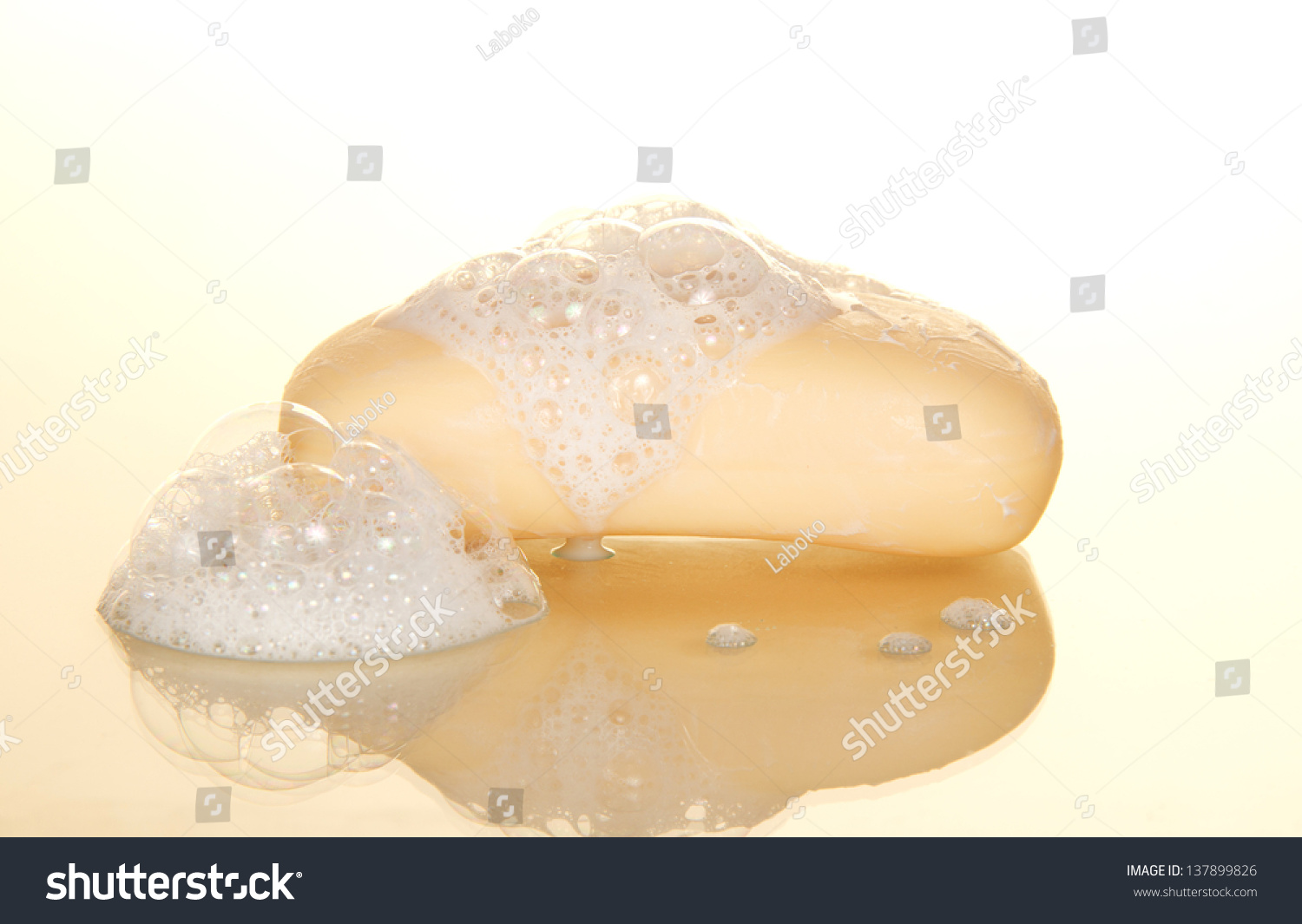 Wet Soap Foam On Beige Background Stock Photo 137899826 Shutterstock