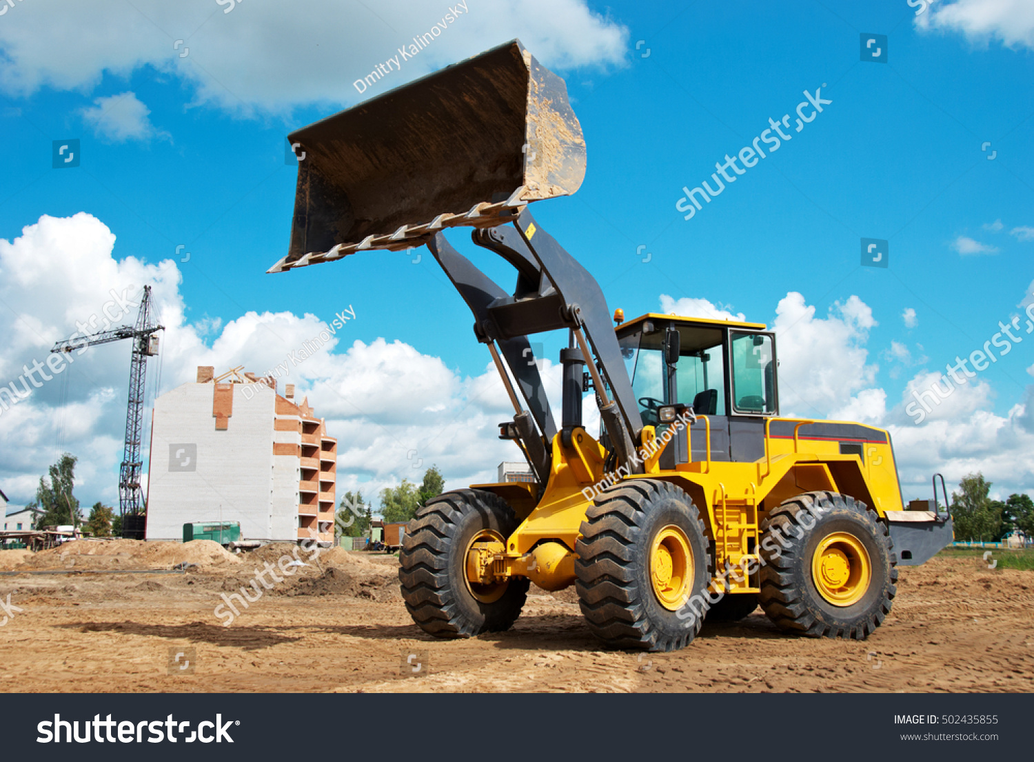 Wheel Loader Sandpit During Earthmoving Works Stock Photo