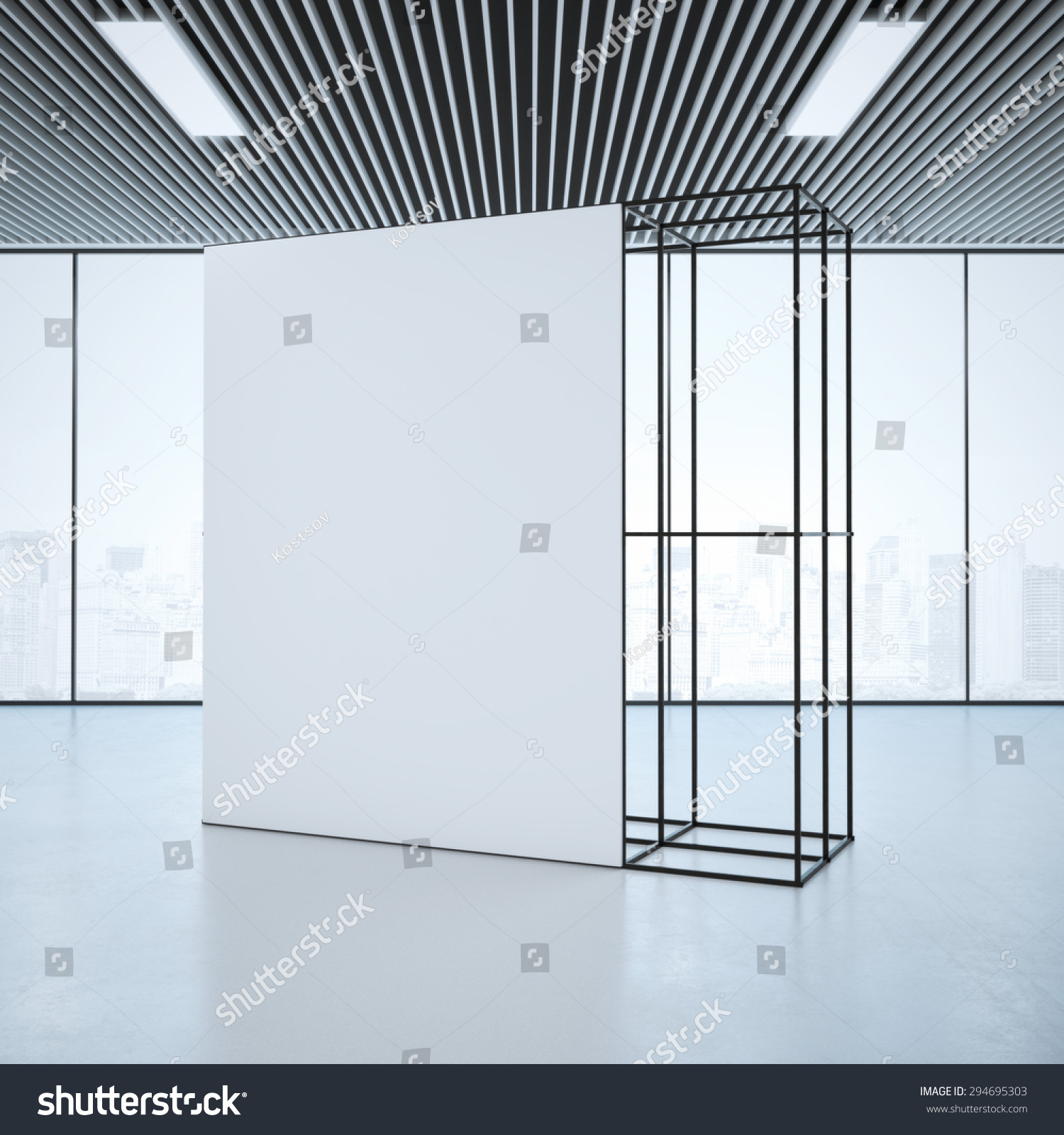 stock photo white banner in office interior d rendering 294695303