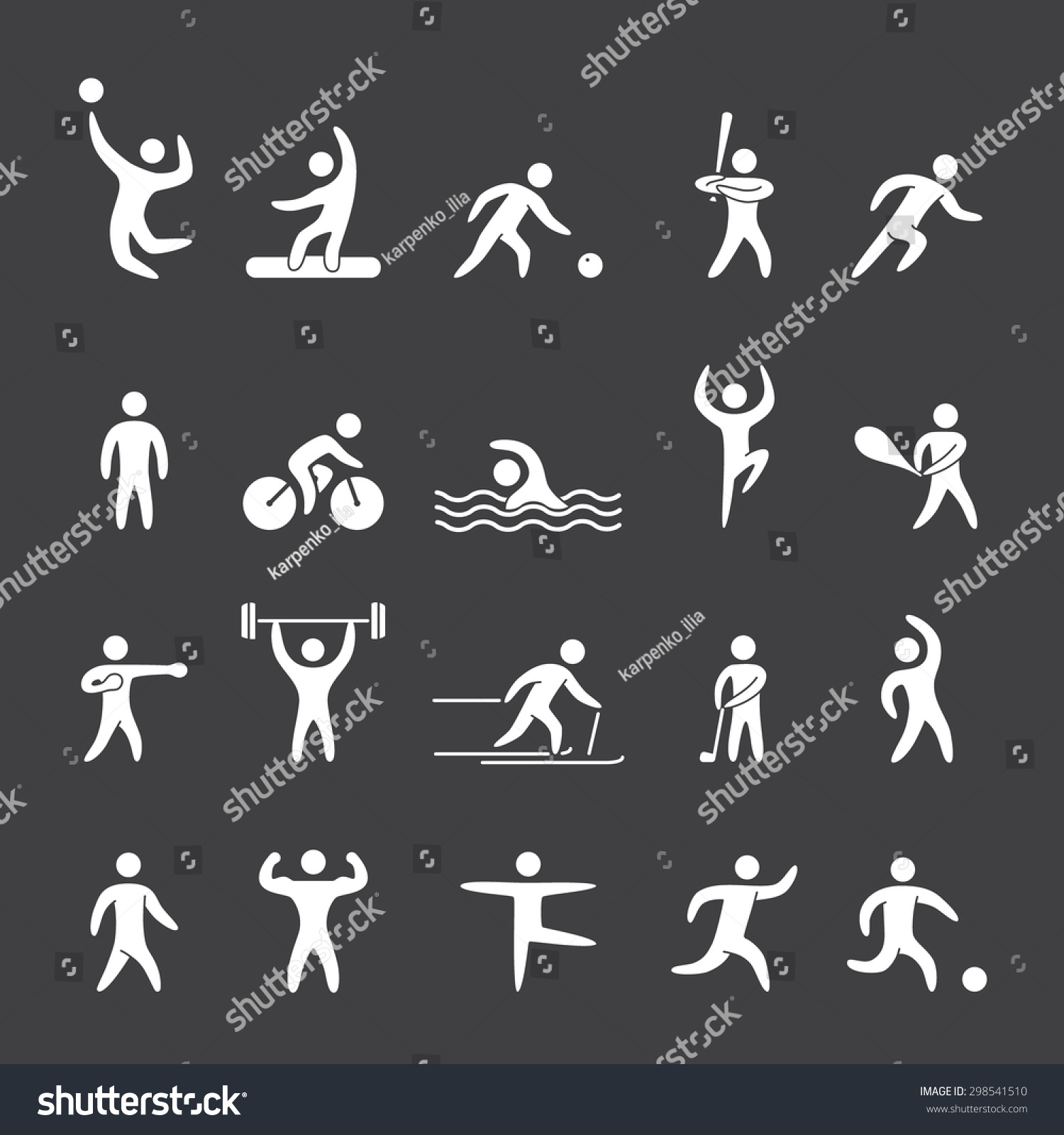 White Silhouette Figures Athletes Popular Sports Stock Illustration