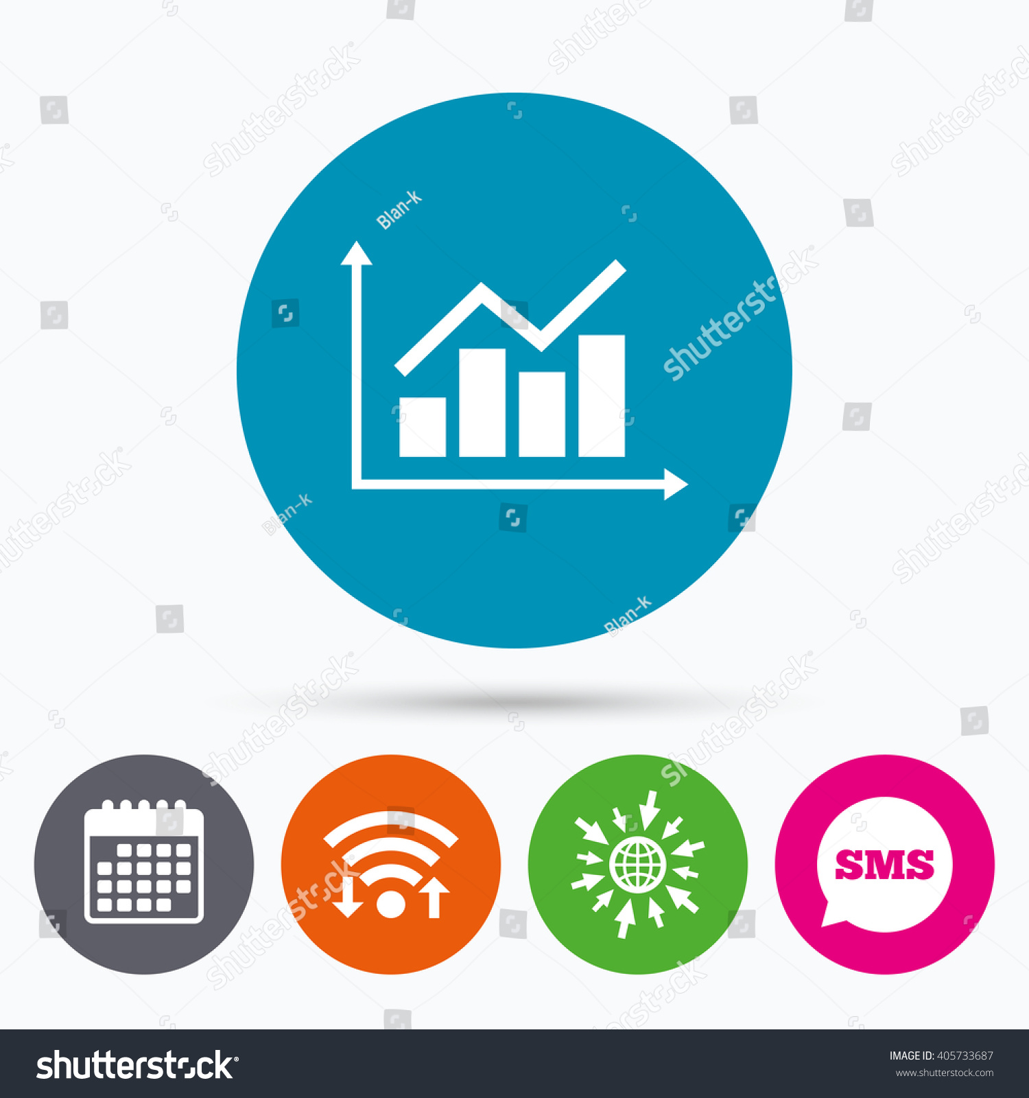 Wifi Sms and calendar icons Graph chart sign icon Diagram symbol Statistics Go to web globe Wifi Sms and calendar icons Graph chart sign icon Diagram symbol Statistics Go to web globe