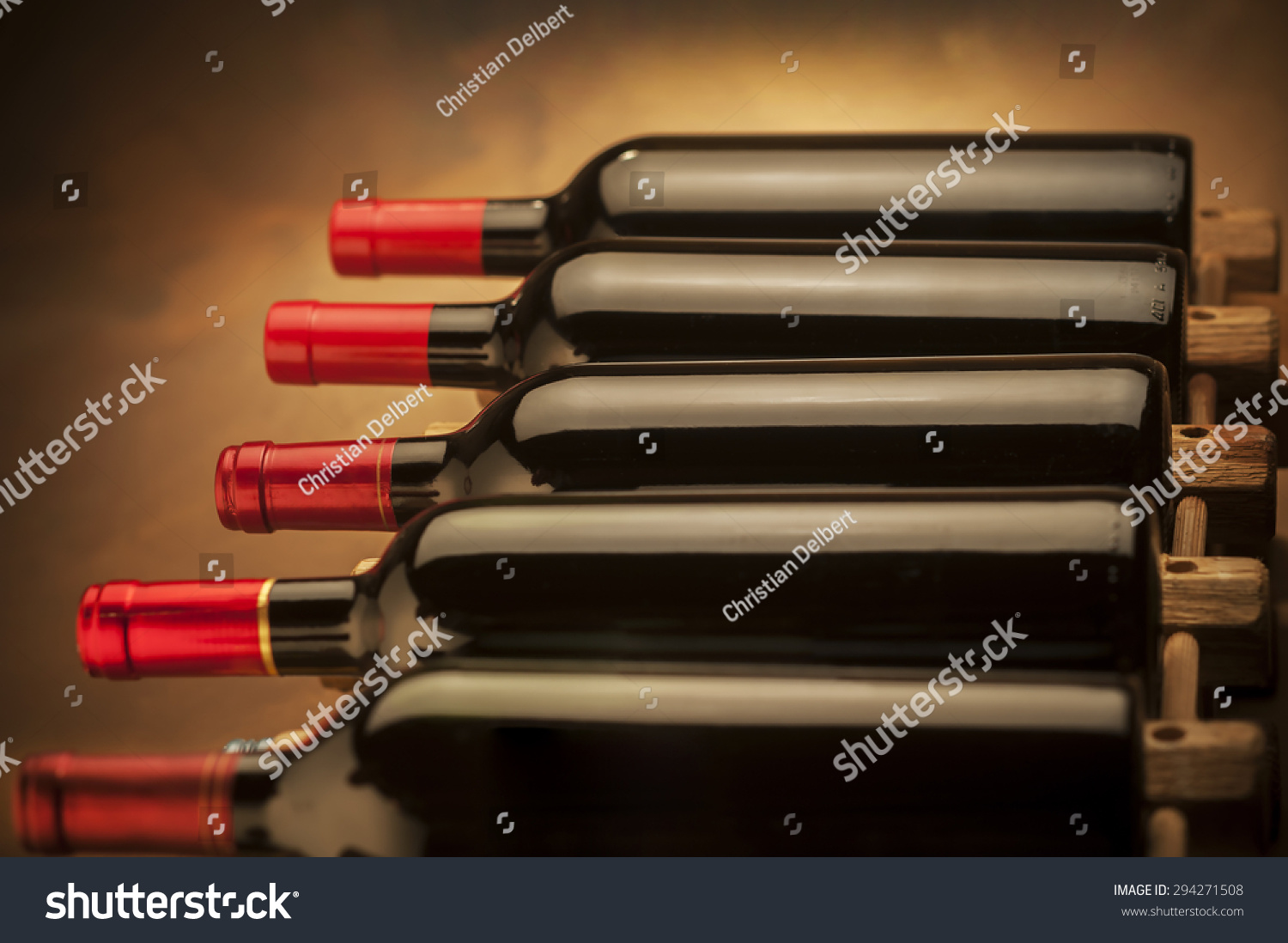 Wine Bottles Stacked Horizontally Shot With Limited Depth Of Field