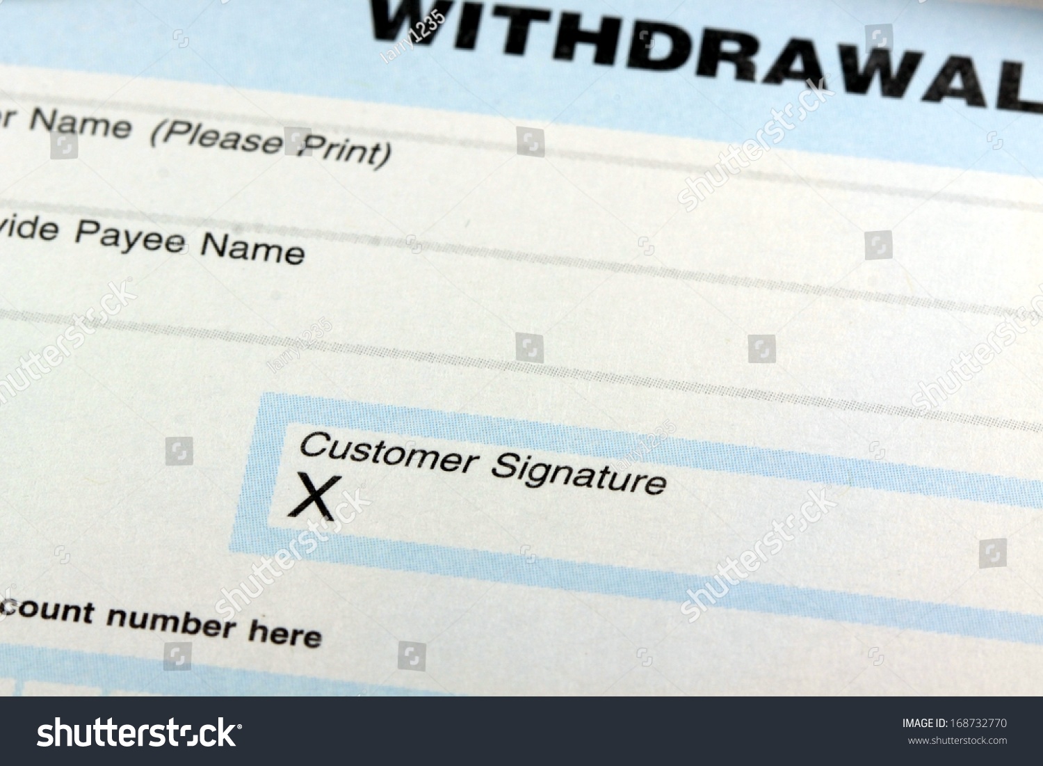 Withdrawal Slip Bank Checking Savings Account Stock Photo 168732770