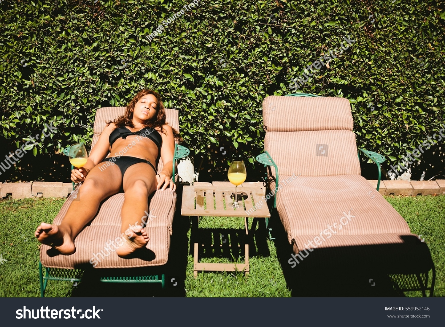 Woman Bikini Sunbathing Lawn Chair Stock Photo Shutterstock