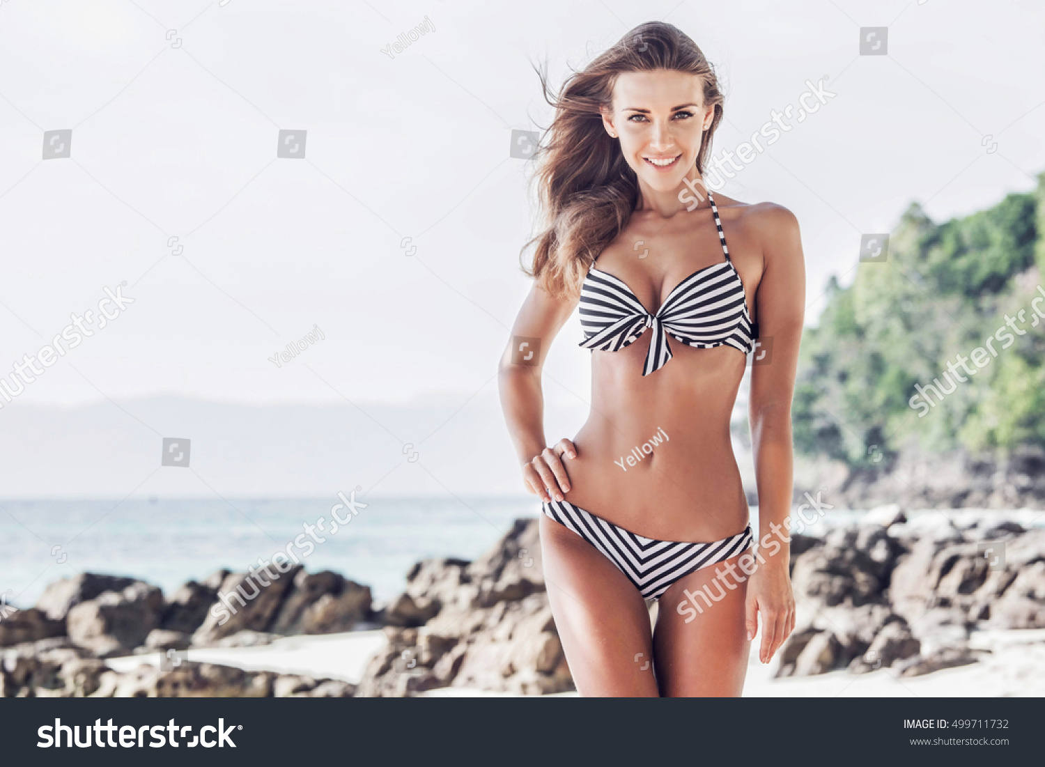 Woman Bikini Walking On Tropical Beach Stock Photo Edit Now