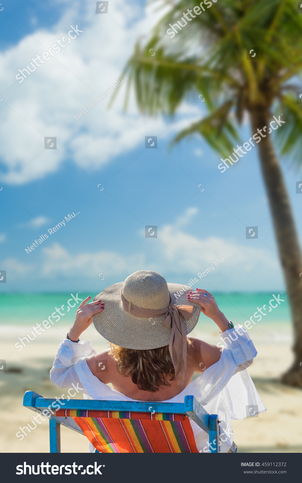 Woman Bikini Sunhat Tropical Beach Stock Photo 459112372 Shutterstock