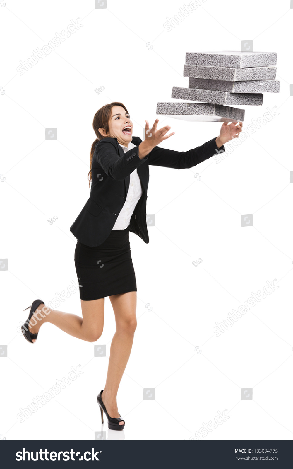Woman Office Stumbling Pile Folders Hands Stock Photo 