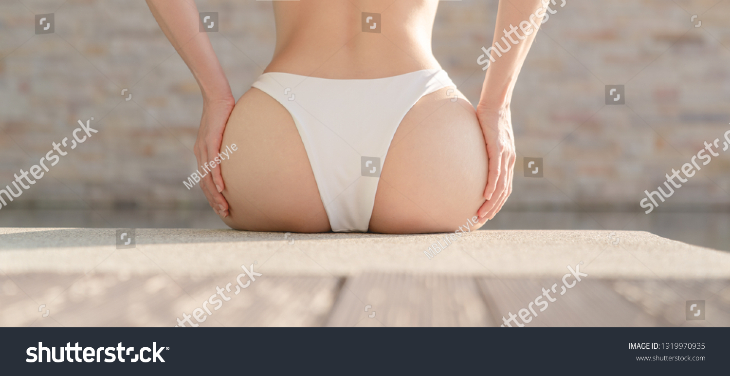 Woman White Bikini Big Beautiful Booty Stock Photo