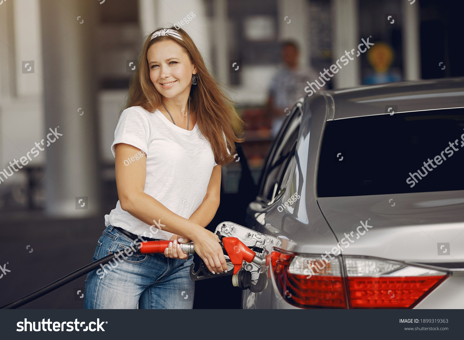 Woman On Gas Station Lady White Stock Photo Shutterstock