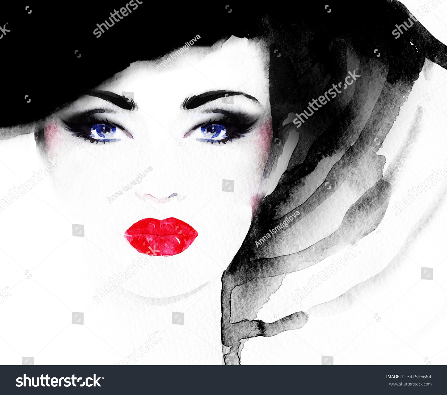 Woman Portrait Hat Abstract Watercolor Fashion Stock Illustration 341596664 Shutterstock