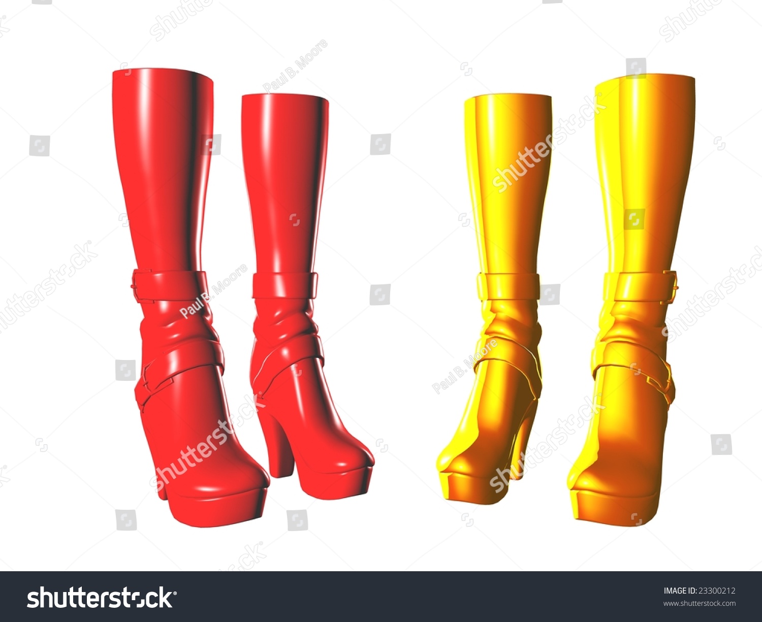 Woman Red And Gold Boots Isolated On White Background Stock Photo 