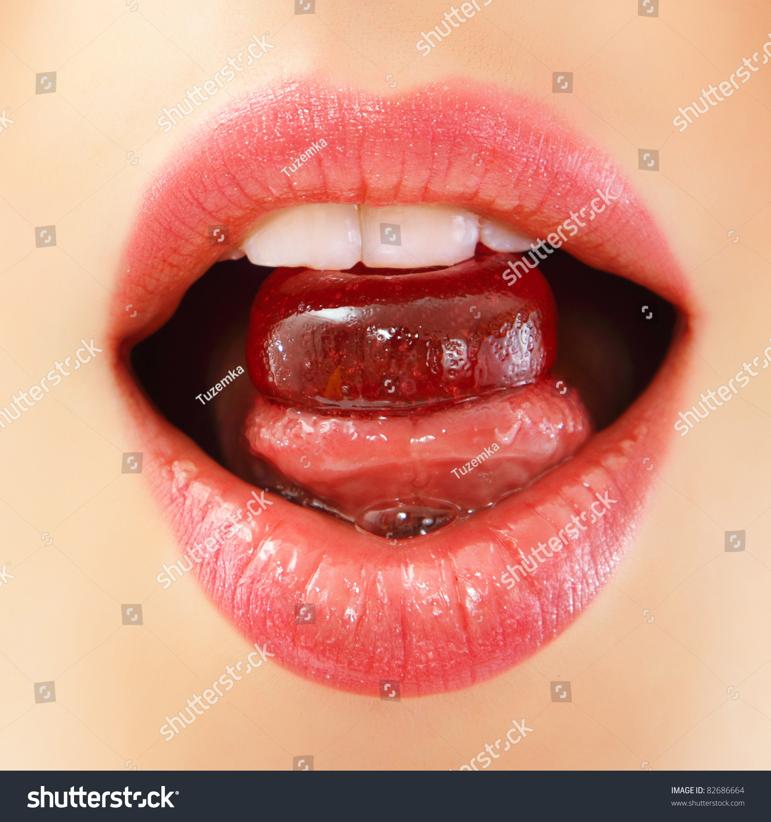 Woman Sucking Cute Sweet Candy