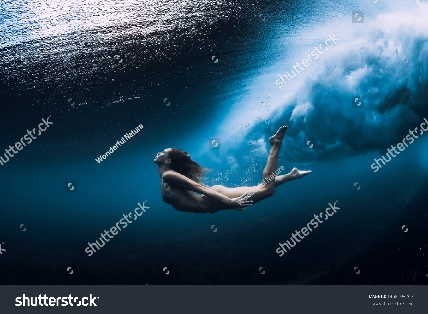 Woman Swim Underwater Ocean Wave Stock Photo Edit Now 1468108262