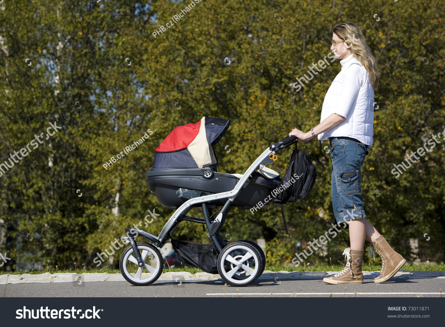 Woman Pushing Pram Stock Photo 73011871 Shutterstock