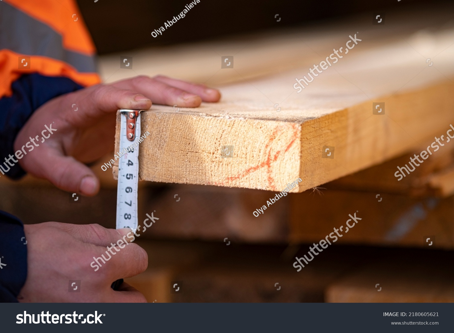 Wooden Boards Warehouse Building Materials Measuring Stock Photo