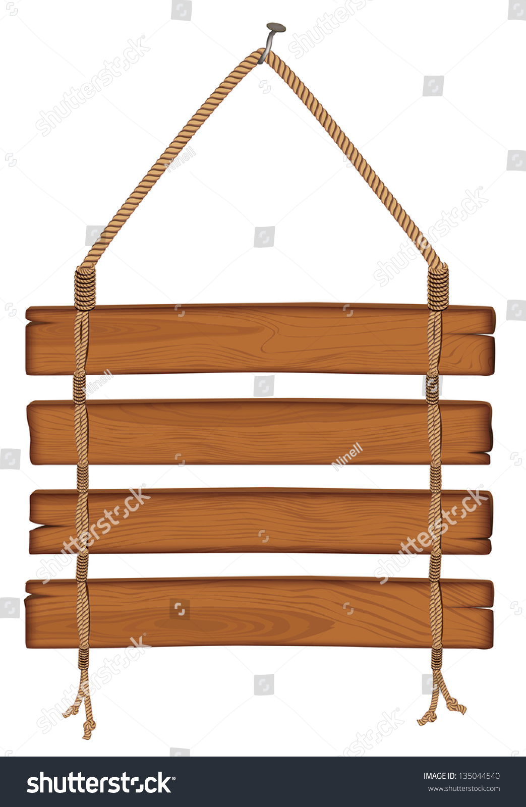 Wooden Sign Hanging On A Rope. Rasterized Illustration. Vector Version 