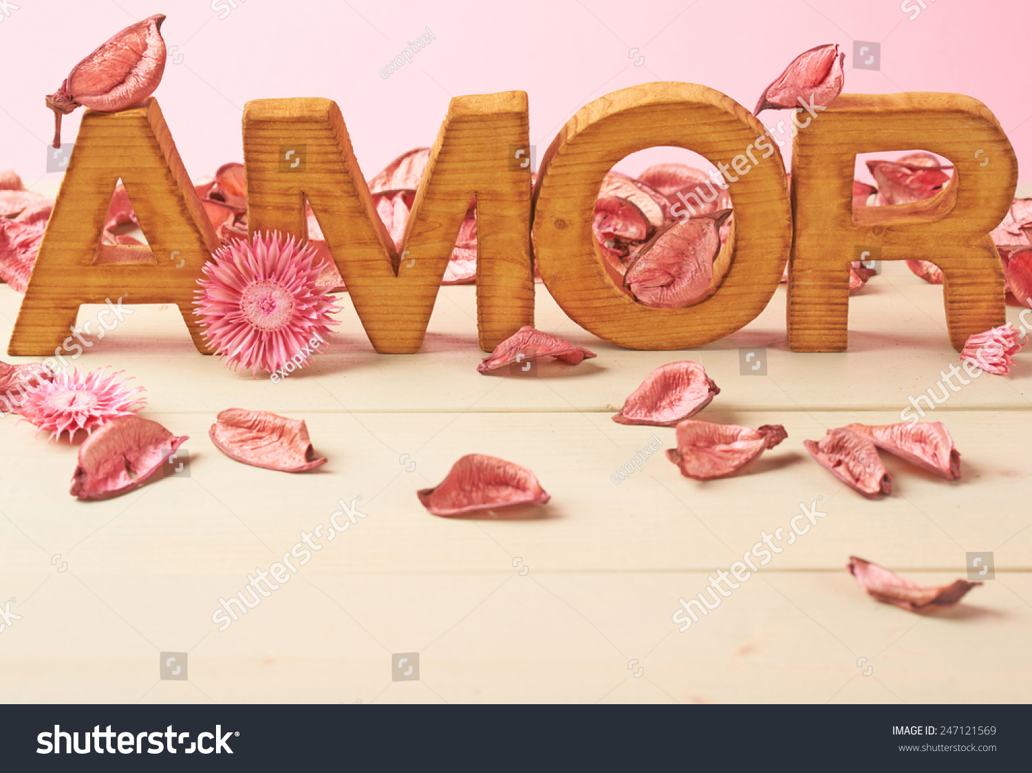 Word Amor Meaning Love In Multiple Languages As A Composition Of Wooden 