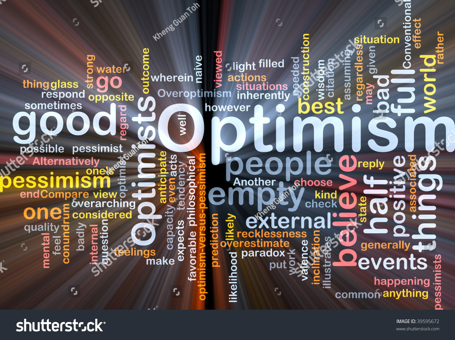 Word Cloud Concept Illustration Of Optimism Optimist Glowing Light ...