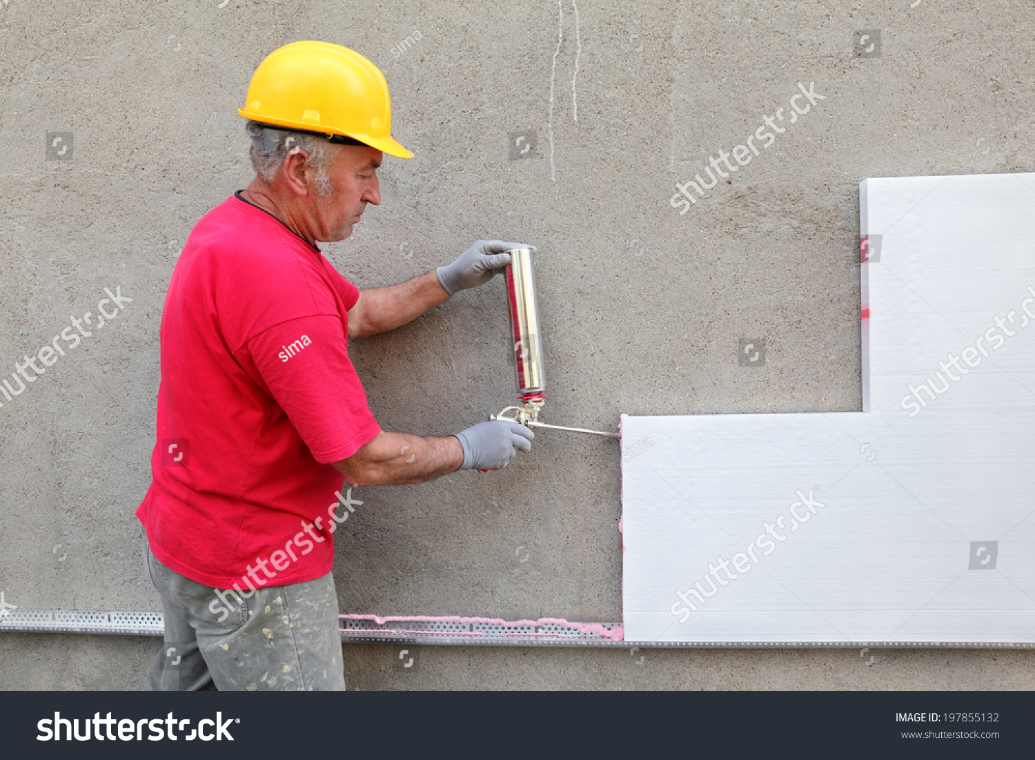 Worker Applying Polyurethane Expanding Foam Glue Stock Photo 197855132