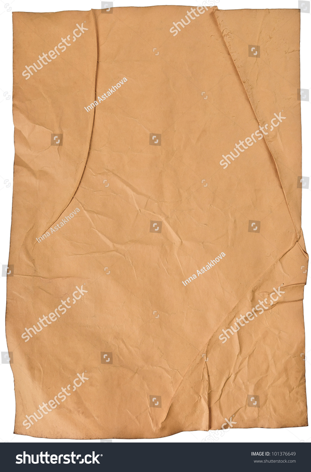 Worn Old Brown Paper With Scratches Isolated On A White Background