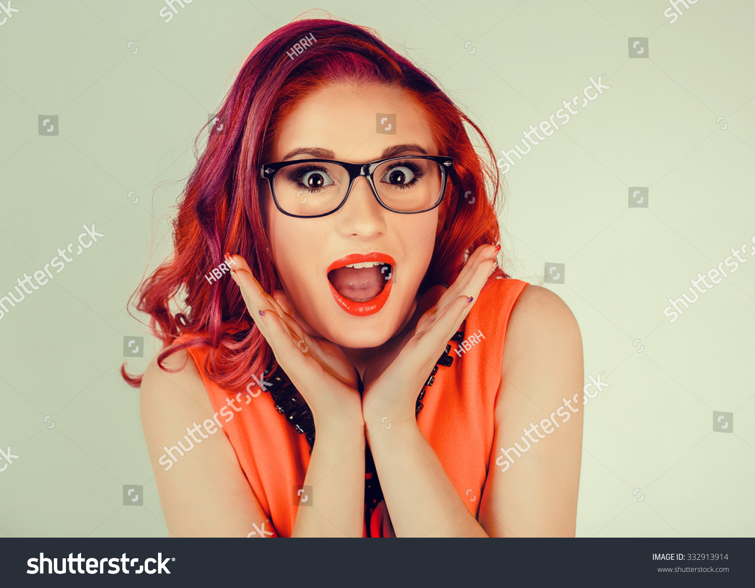 Wow Close Up Portrait Happy Young Woman Beautiful Girl Long Red Hair