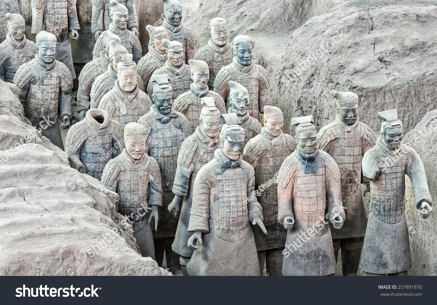 XIAN APRIL 9 exhibition of the famous Chinese Terracotta Warriors on April 9 2014 in Xian China The terracotta warriors are made in 210-209 BCE to protect the emperor in his afterlife XIAN APRIL 9 exhibition of the famous Chinese Terracotta Warriors on April 9 2014 in Xian China The terracotta warriors are made in 210-209 BCE to protect the emperor in his afterlife