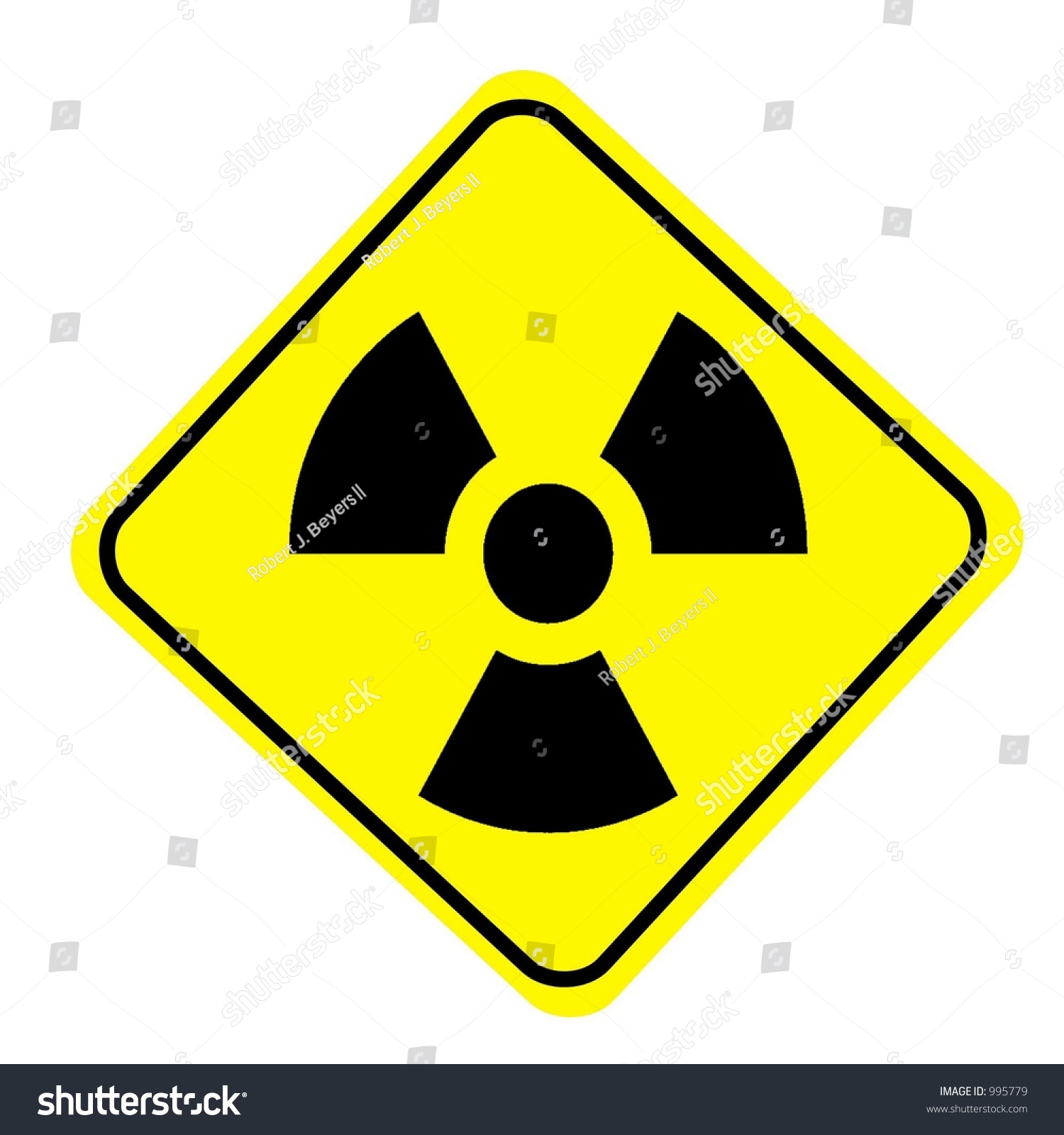 Yellow Diamond Sign With An International Radioactive Symbol Isolated 