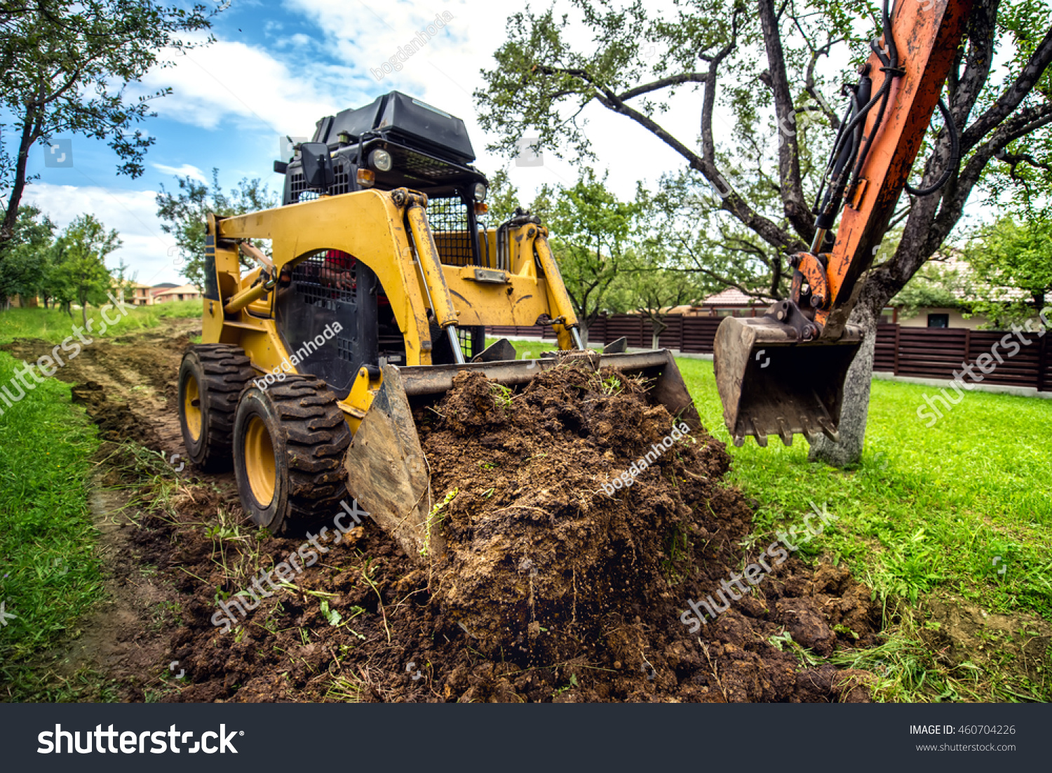 Yellow Mini Bulldozer Working Earth Moving Stock Photo