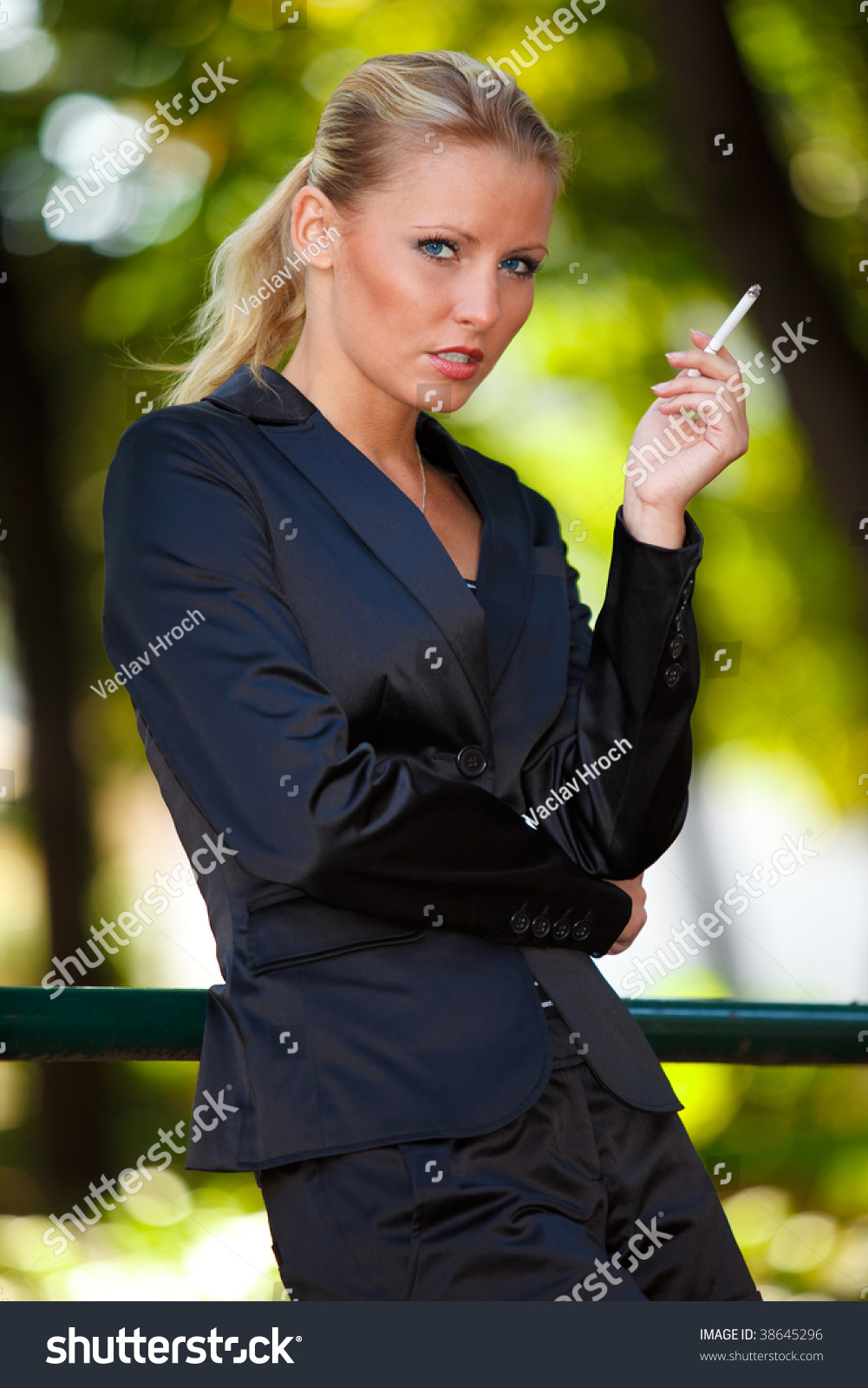 Young Business Woman Smoking Cigarette Stock Image   Image Of Company