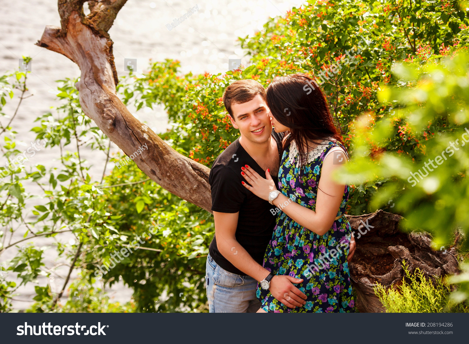Young Couple Kissing Outdoor Summer Sun Stock Photo 208194286 ...