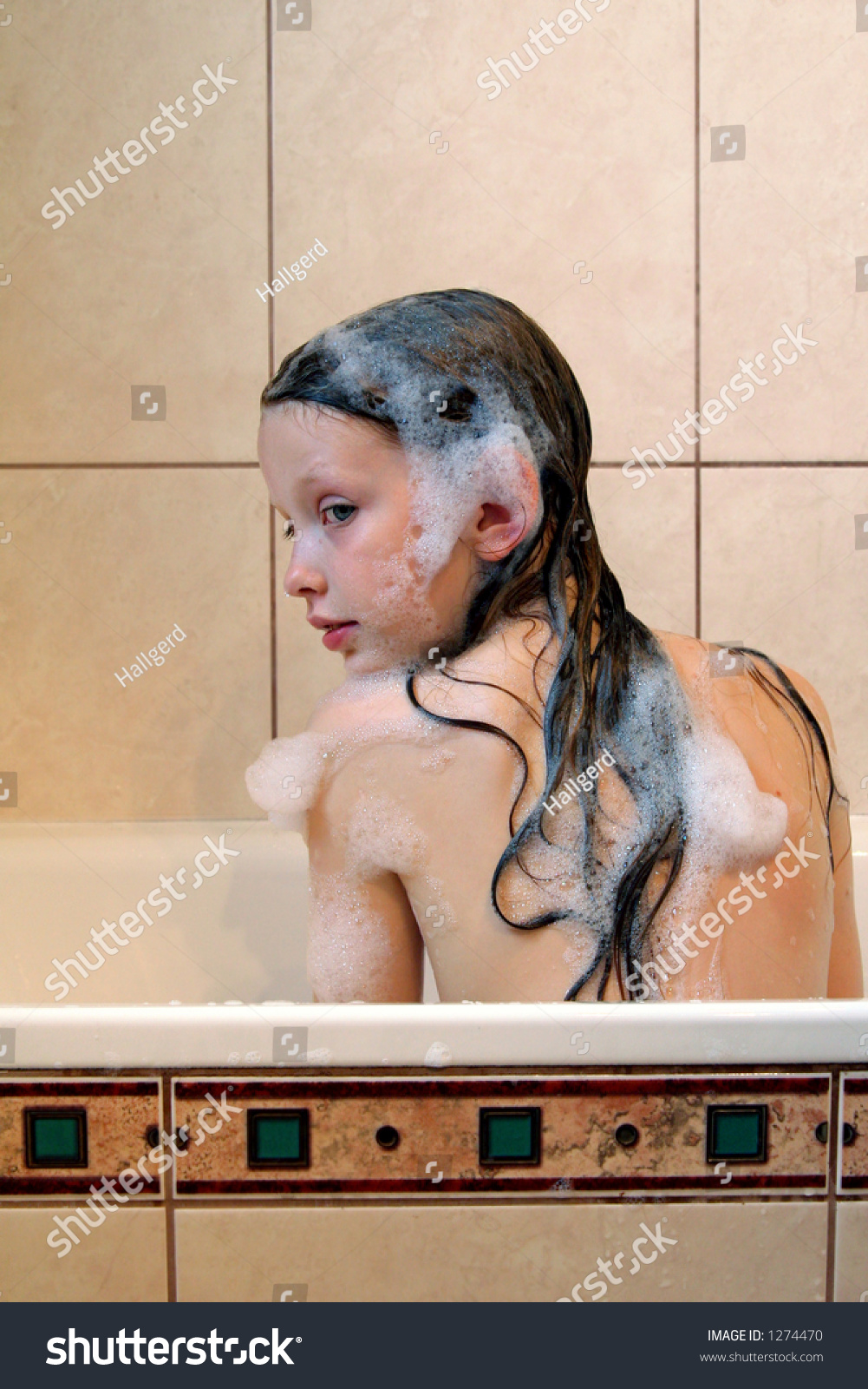 Young Girl Inside The Bath Stoc